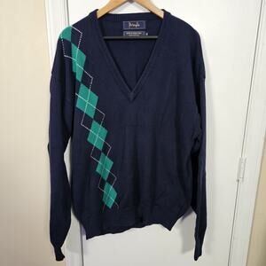 Vintage Pringle of Scotland Cotton Argyle Sweater V Neck Mens XL Preppy Heritage